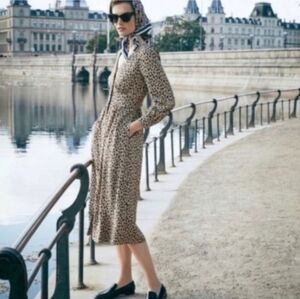 J.CREW Long‎ Sleeve Button Down Midi Dress Leopard Print Womens Size 10T